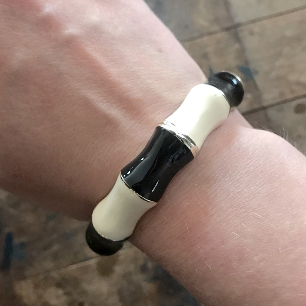 Black & cream enamel silver tone clamper bracelet